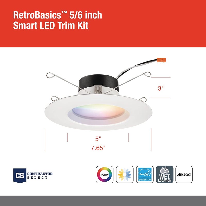 Juno RB56SC RGBW MW CP4 M2 RetroBasics Retrofit Smart LED Downlight, Switchable 2700K - 5000K, RGBW Color Changing, Matte White, 5 to 6 Inch, 4 Pack - Image 4